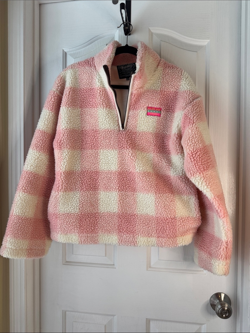 Pink & Cream Check Sherpa Quarter-Zip Jacket (BB)